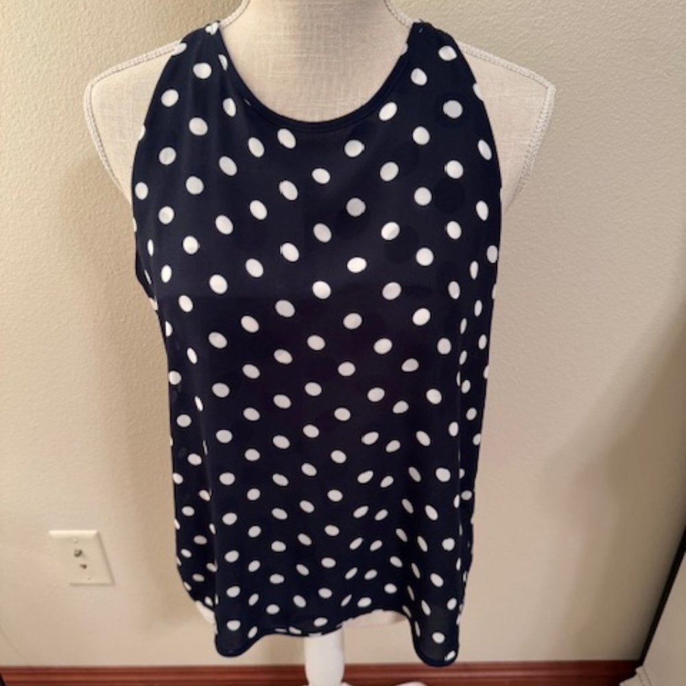 Blue & White Polka Dot Sleeveless Babydoll Top